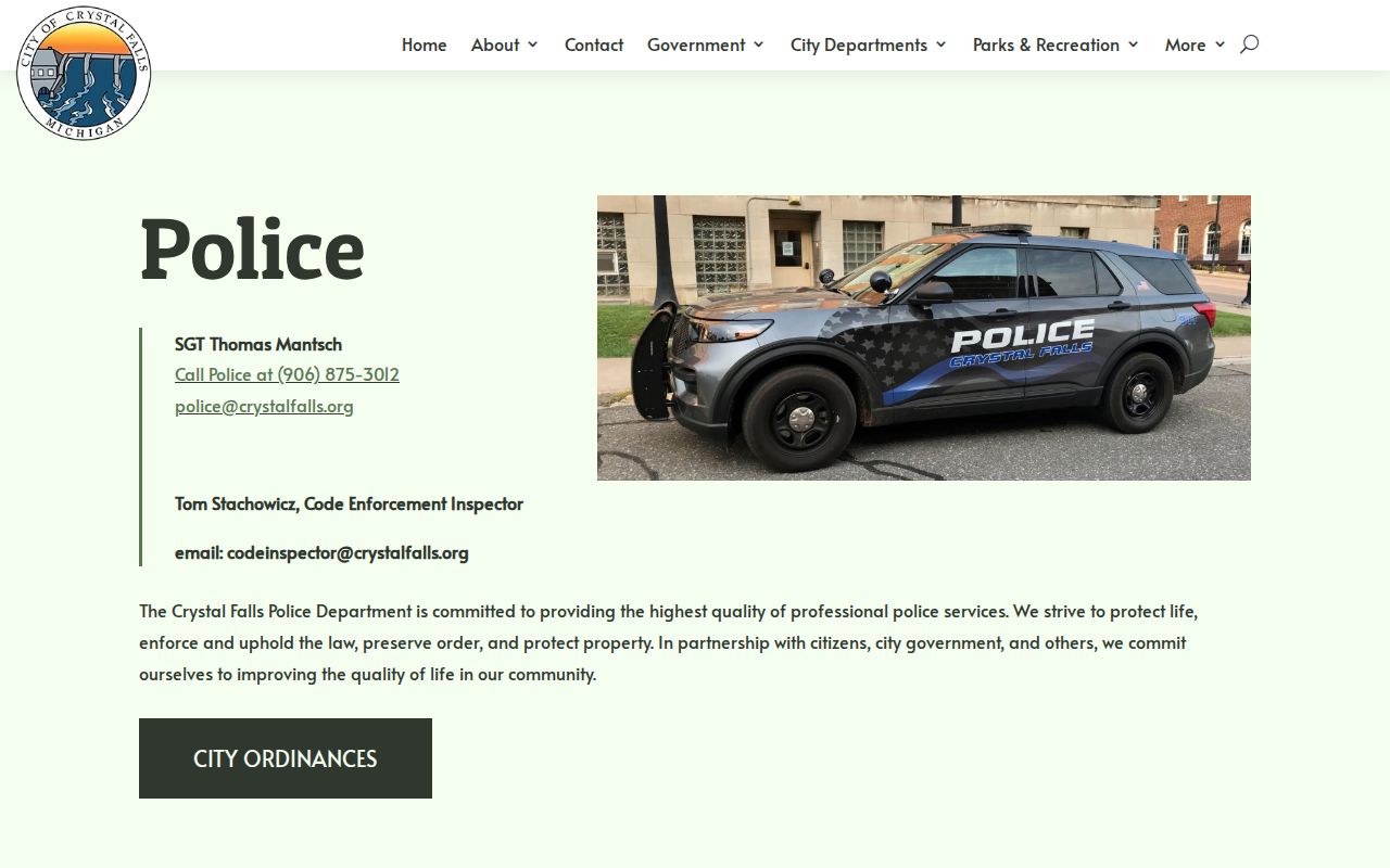 Crystal Falls Police official contact page