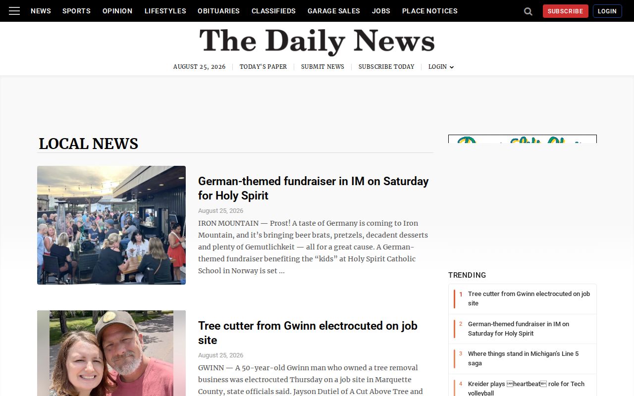 Iron Mountain Daily News local news section